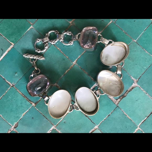 Beach chic bracelet ,abalone shell, pink crystal - Picture 5 of 5